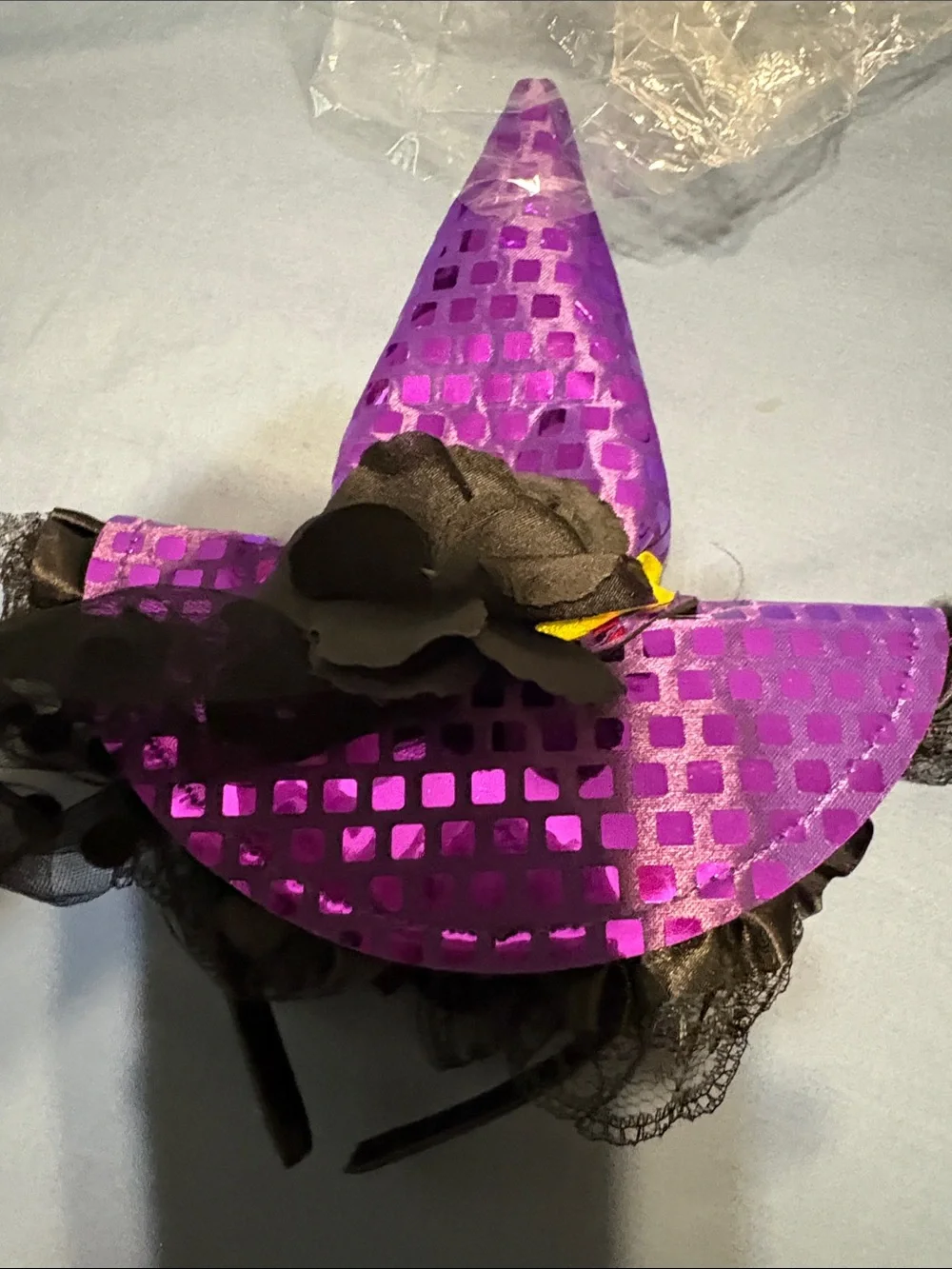 Purple Witch Hat Headband for girls and cat headband with earrings and necklace